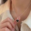 wholesale S925 Sterling Silver Black Agate Heart Necklace Women's Korean Dongdaemun Spring Summer New Fashion Versatile Collarbone Chain-0-2