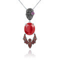 wholesale 925 Silver Designer Retro Skull Bat Pendant Dark Gothic Series Jewelry Accessory with Red Agate Necklace-0-0