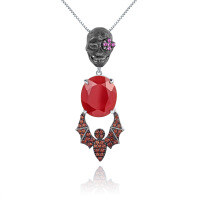 wholesale 925 Silver Designer Retro Skull Bat Pendant Dark Gothic Series Jewelry Accessory with Red Agate Necklace-Red agate pendant (with silver chain)