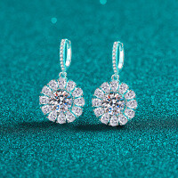 S925 Sterling Silver Moissanite Sunflower Earrings-4-carat moissanite (2 carats + 2 carats)  925 silver