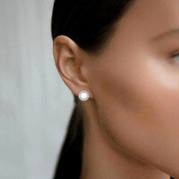 wholesale S925 Sterling Silver Zircon Inlaid Shimmering Round Resin Drop Earrings Geometric Shape Gentle and Elegant High-end Ear Jewelry-Silver 925 silver