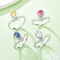 wholesale S925 silver fashion crown teardrop V-shaped ring with 1ct colored moissanite for cross-border live streaming wholesale in Europe and America-0-0