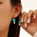wholesale S925 Sterling Silver with 14K Gold Plated Turquoise Earrings, Circle Ear Hoops for Women-0-2