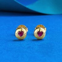wholesale S925 Silver Gold-Tone Red Diamond Heart Stud Earrings, Zhuzhufan Jewelry New Style Cross-Border Hot Sale in Europe and America for Women-E623 Gold and Red Diamond Heart-Shaped Earrings 925 Silver