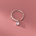 wholesale S925 Sterling Silver C-shaped Diamond-inlaid Water Drop Open Adjustable Ring for Women Ins Light Luxury R01126-0-3
