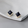 wholesale S925 silver women's fashion square amethyst sand and black onyx trendy diamond-inlaid elegant ear studs E0639-0-0