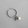 wholesale S925 Sterling Silver Korean Style Vintage-Inspired Twisted Rope with Natural Freshwater Pearl Ring-0-1