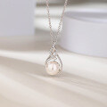 wholesale S925 Sterling Silver Pearl Necklace Korean Style Micro-Inlaid Zircon Shell Pearl Pendant Women's Collarbone Chain Fashion Accessory Cross-Border New Product-0-1