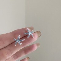 wholesale Sterling silver S925 blue starfish ear studs,-Platinum 925 silver
