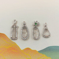 wholesale S925 gold-plated silver natural water foam jade pendant with four seasons beans, gourd, and bamboo nodes-Water-foaming Jade bamboo festival