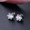 wholesale S925 Silver Korean Style New Hexagonal Flower Zircon Earrings for Women, Best Friend Gift, Wholesale Silver Jewelry-0-2