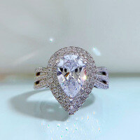 wholesale S925 Sterling Silver with Simulated High Carbon Diamond New Luxury Halo Pear-Shaped 7*10mm Teardrop Ring for Women-White No. 7