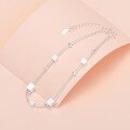 wholesale S925 Sterling Silver Korean-style Fashion Ankle Bracelet Women's Checkered Silver Jewelry Single-layer Small Square Anklet Accessory-0-2
