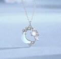 wholesale S925 Sterling Silver Fantasy Star and Moon Necklace for Women, Minimalist andCollarbone Chain, Trendy Valentine's Day Gift for Girlfriend-0-0