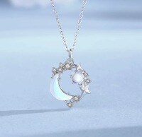 wholesale S925 Sterling Silver Fantasy Star and Moon Necklace for Women, Minimalist andCollarbone Chain, Trendy Valentine's Day Gift for Girlfriend-xb1389--Star and Moon Necklace