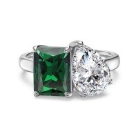 wholesale Metal: 925 Sterling Silver Gemstone: Square Emerald Cut Drop Zircon Set Includes Necklace, Ring, and Earrings-White gold with green diamond DY121358-SW-SP#7&gt;925 silver