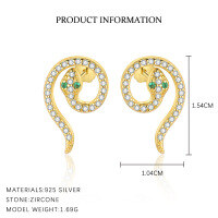 wholesale S925 Sterling Silver Fashion Snake Earrings With Zirconia,。-E5056-Gold 925 Silver