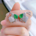 wholesale Silver new imitation emerald 6*8 bee earrings luxury micro-paved inlaid women's earrings-0-3