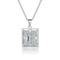 wholesale S925 Sterling Silver Octagram Dreamcatcher Square Zirconia Pendant Necklace for Women, High-End European Style-Platinum 925 silver
