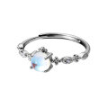 wholesale S925 Sterling Silver Ring with Synthetic Moonstone and Diamond, Minimalist Design, Light Luxury Exquisite Band R00392-0-4