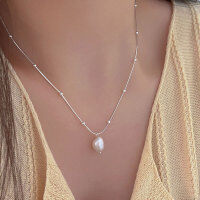 wholesale S925 Sterling Silver Natural Baroque Pearl Necklace for Women, Korean Spring and Summer New Simple Minimalist Style Choker-Natural baroque pearls + sterling silver