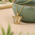 wholesale S925 Silver Gold-Plated Adjustable Hollow Full Diamond Butterfly Necklace, In Stock-0-2