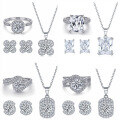 wholesale S925 Sterling Silver European-Style Three-Piece Jewelry Set with Square Zircon Earrings, Stackable Rings, and Necklace-0-2