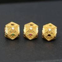 wholesale S925 antique silver gold-plated diamond-inlaid octagonal bead accessories for DIY Buddhist bead bracelets and necklaces, diamond-shaped spacer beads-An octagonal bead