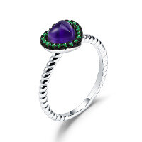 wholesale S925 Sterling Silver Light Luxury and Unique Natural Amethyst Heart Ring, Fashionably Designed Gemstone Ring-Natural Amethyst Ring  US Size 7