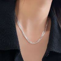 wholesale 925 Sterling Silver Multi-Layer Stackable Snake Bone Chain Necklace for Women, Spring and Summer New Collection, Versatile and High-End Minimalist Chain-Pure silver (41+6cm)
