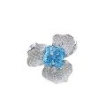wholesale 10*10mm Radiant Cut Aquamarine Floral Ring for Women, Full Diamond Halo Setting in [Metal Material]-0-4
