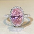wholesale S925 Sterling Silver Pink Diamond Oval-Shaped Ring, HW Style Same-Size Pigeon Egg Diamond Ring for European and American Fashion Banquet Wholesale-0-4