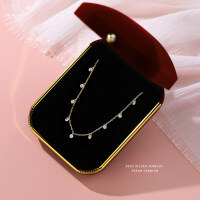 wholesale S925 Sterling Silver Women's Fashion Minimalist Choker Necklace With Cubic Zirconia-Gold/Necklace 925 Silver