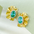 wholesale 925 Silver Gold-Plated Paraiba Color Diamond-Encrusted Oval Earrings for Women, Light Luxury Retro European and American Style High Carbon-0-1