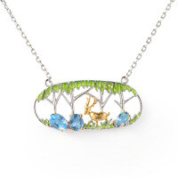 wholesale S925 Sterling Silver Youyou Lu Ming Necklace with Natural Colored Gemstone Pendant, Unique Design Women's Jewelry Necklace-Yoyo Luming Peridot Necklace 925 Silver