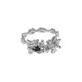 wholesale S925 Sterling Silver Korean Version Ins Niche Design Irregular Surface Lava Texture Micro-Set Zirconia Open Adjustable Ring for Women-0-5
