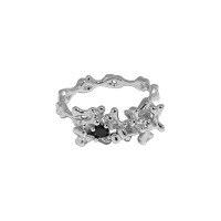 wholesale S925 Sterling Silver Korean Version Ins Niche Design Irregular Surface Lava Texture Micro-Set Zirconia Open Adjustable Ring for Women-Platinum [No. 14/Adjustable] Opening adjustable