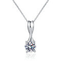 Sterling Silver 1ct Moissanite Rotating Bow Pendant Necklace-0-3