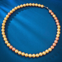 wholesale Metal material first, strong light perfectly round large 8mm South Sea golden pearl vintage French-style women's necklace-N315 Gold Bead Necklace [8mm] &gt; 925 Silver