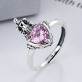 wholesale S925 Sterling Silver Vintage Light Luxury Castle Pink Zircon Side Hollow Heart Open Ring-0-0