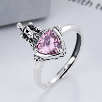 wholesale S925 Sterling Silver Vintage Light Luxury Castle Pink Zircon Side Hollow Heart Open Ring-YJ577/approx. 4.6g Adjustable opening