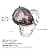 wholesale S925 sterling silver platinum-plated with natural tea crystal gemstone,。-Smoky Quartz US Size 5