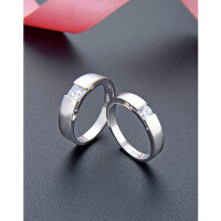 wholesale 925 Sterling Silver Couple Rings, Men and Women Matching Pair, Niche Minimalist Fashion Zircon Inlaid Closed Design Anniversary Bands Valentine's Day Gift-Women's 925 Silver Ring  Size 14