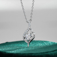 Sterling Silver 50-Point Moissanite Pendant Necklace for Women, Drop Shipping-50mm Distributor Chain (Simulated Diamond)  925 Silver