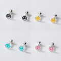 wholesale S925 Silver Drip Glaze Colorful Rotating Thread Earrings Minimalist Round Smiley Expression Summer Small Earrings M00135-0-1