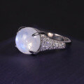 wholesale S925 Sterling Silver, 45 Carat Natural Cream Blue Moonstone Gemstone Ring, Unisex-0-2