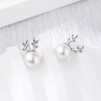 wholesale S925 Sterling Silver Deer Antler Stud Earrings Women New Trendy Moose Earrings High-end Sweet Christmas Earrings Wholesale-Shell Pearl Earrings - Comes with Plastic Earplugs  925 Silver