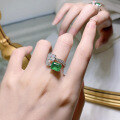 wholesale 925 Metal European and American New Jewelry 7*9 Open Adjustable Ring Women Fashion Versatile Simulated Emerald One Piece Dropshipping-0-3