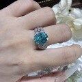 S925 Silver Vintage 6-Carat Pigeon Egg Ring in Paraíba Color-0-2