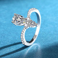 S925 Silver Crown Angel's Kiss Moissanite Pear-Cut Zircon Ring-0-1